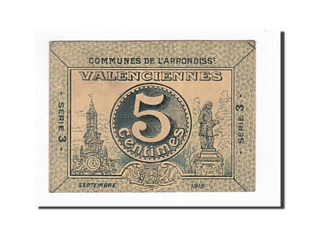 Banconote, Pirot:59-3242, BB, Valenciennes, 5 Centimes, 1915, Francia