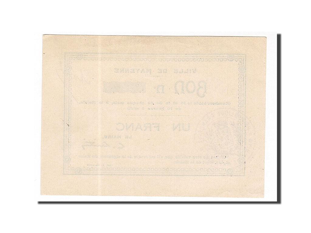 Banknote, Pirot:53-03, 1 Franc, France, UNC(60-62), Mayenne