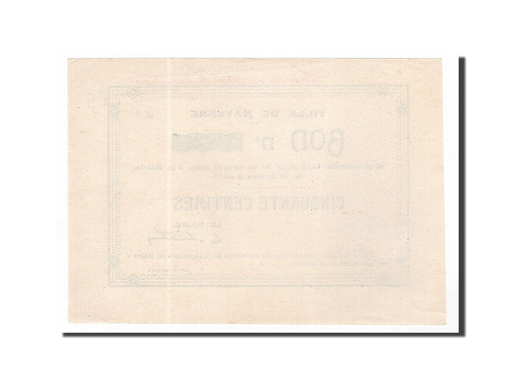 Banknote, Pirot:53-02, 50 Centimes, France, AU(55-58), Mayenne