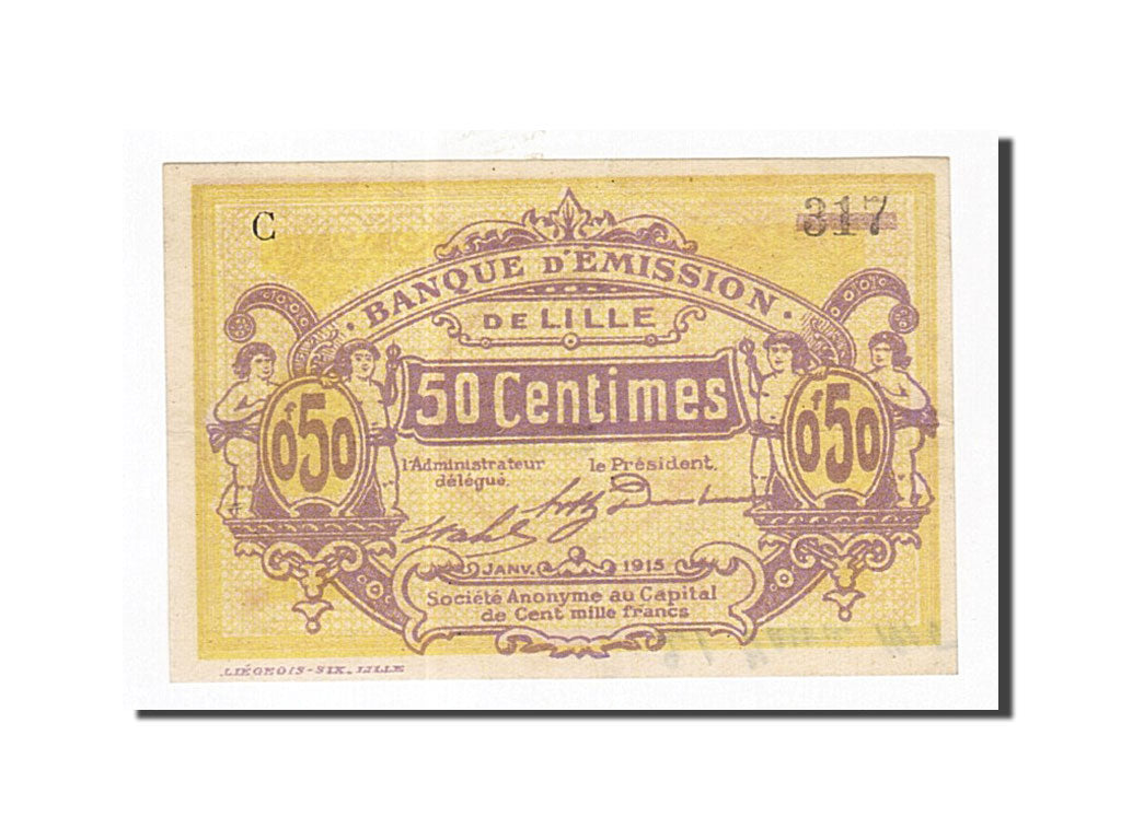 Banknote, Pirot:59-1594, 50 Centimes, 1915, France, AU(55-58), Lille