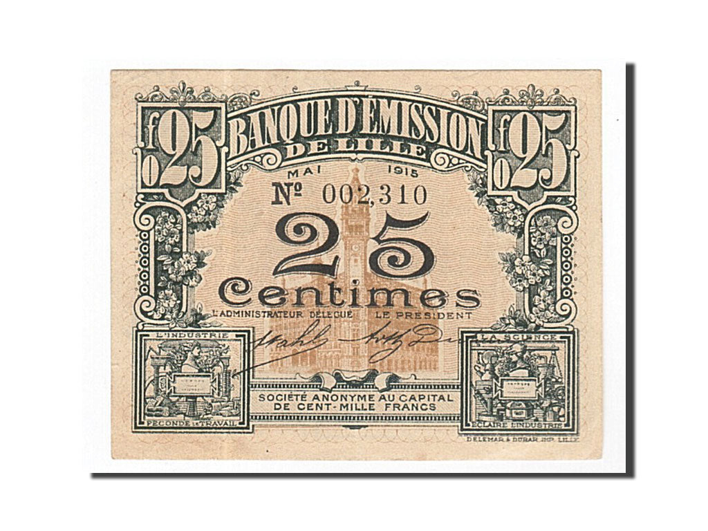 Banconote, Pirot:59-1598, SPL-, Lille, 25 Centimes, 1915, Francia
