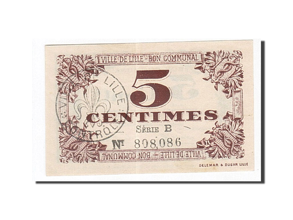 Banknote, Pirot:59-1630, 5 Centimes, 1917, France, AU(55-58), Lille