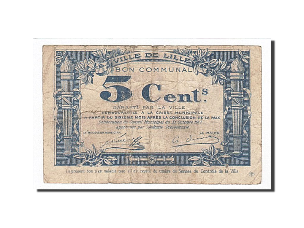 Banknote, Pirot:59-1630, 5 Centimes, 1917, France, VF(20-25), Lille
