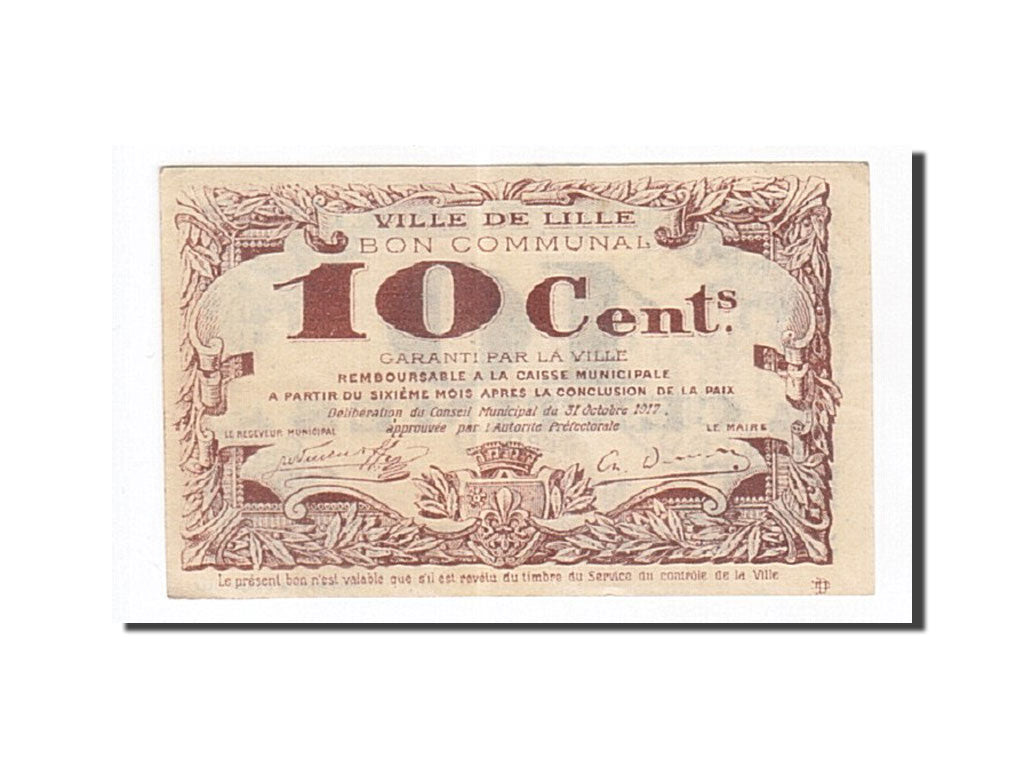 Banknote, Pirot:59-1632, 10 Centimes, 1917, France, AU(55-58), Lille