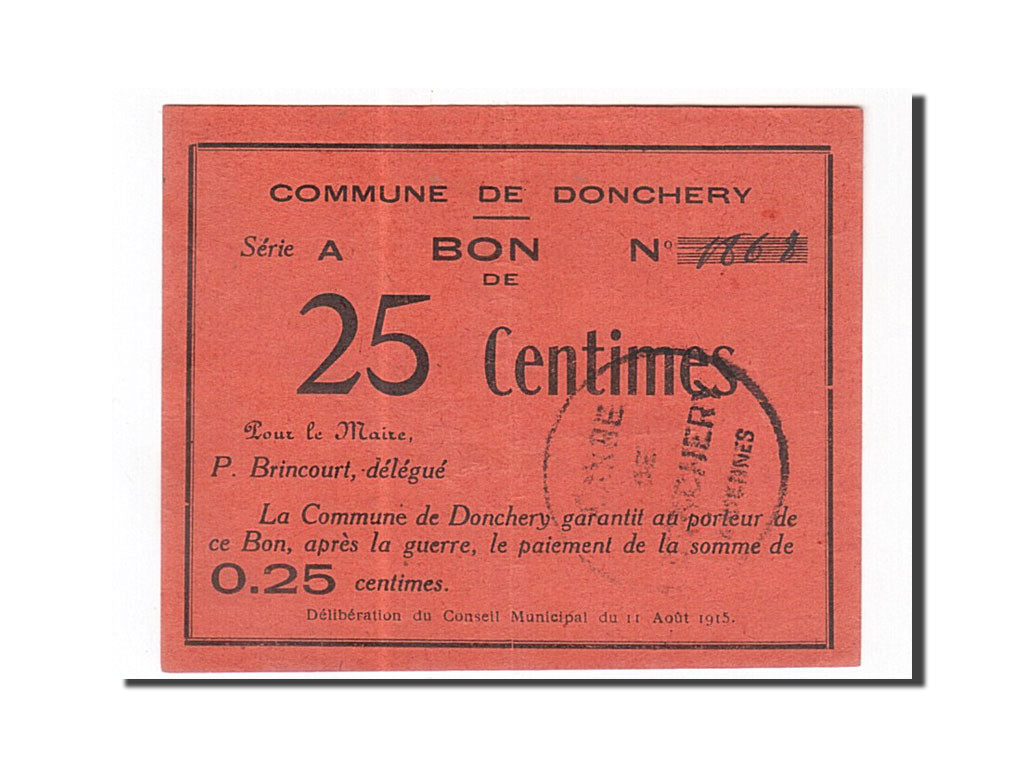 Banknote, Pirot:08-114, 25 Centimes, 1915, France, EF(40-45), Donchery