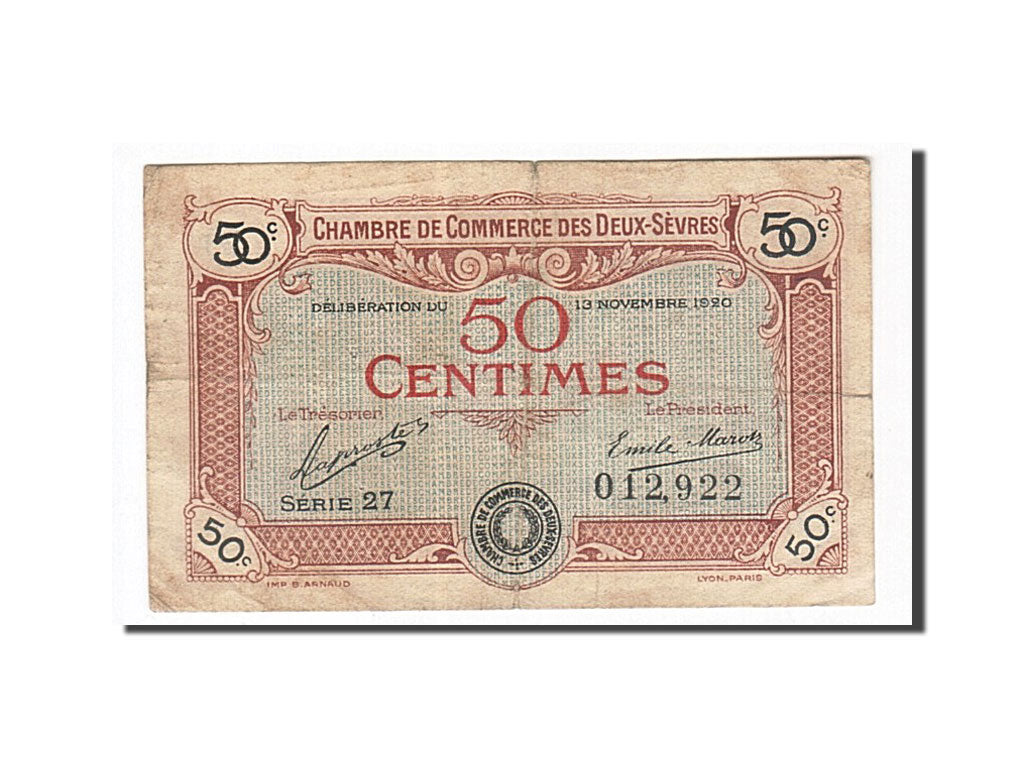 Geldschein, Frankreich, Niort, 50 Centimes, 1920, S+, Pirot:93-10