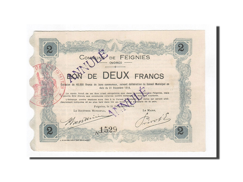 Banknote, Pirot:59-926, 2 Francs, 1914, France, AU(50-53), Feignies
