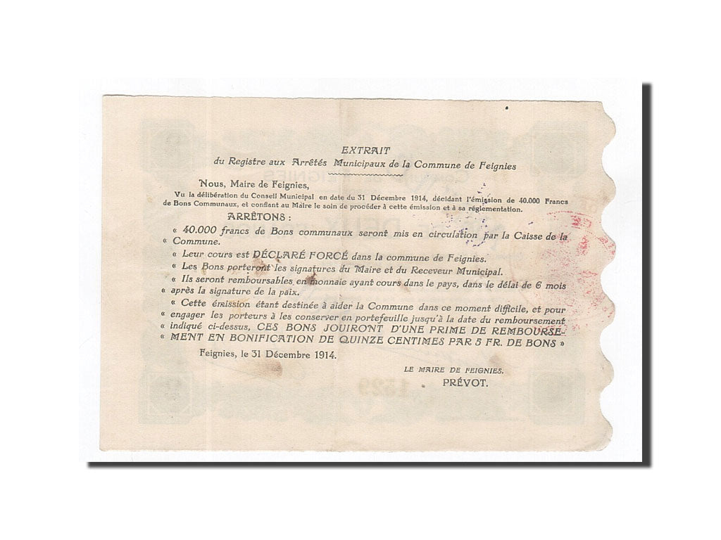 Banknote, Pirot:59-926, 2 Francs, 1914, France, AU(50-53), Feignies