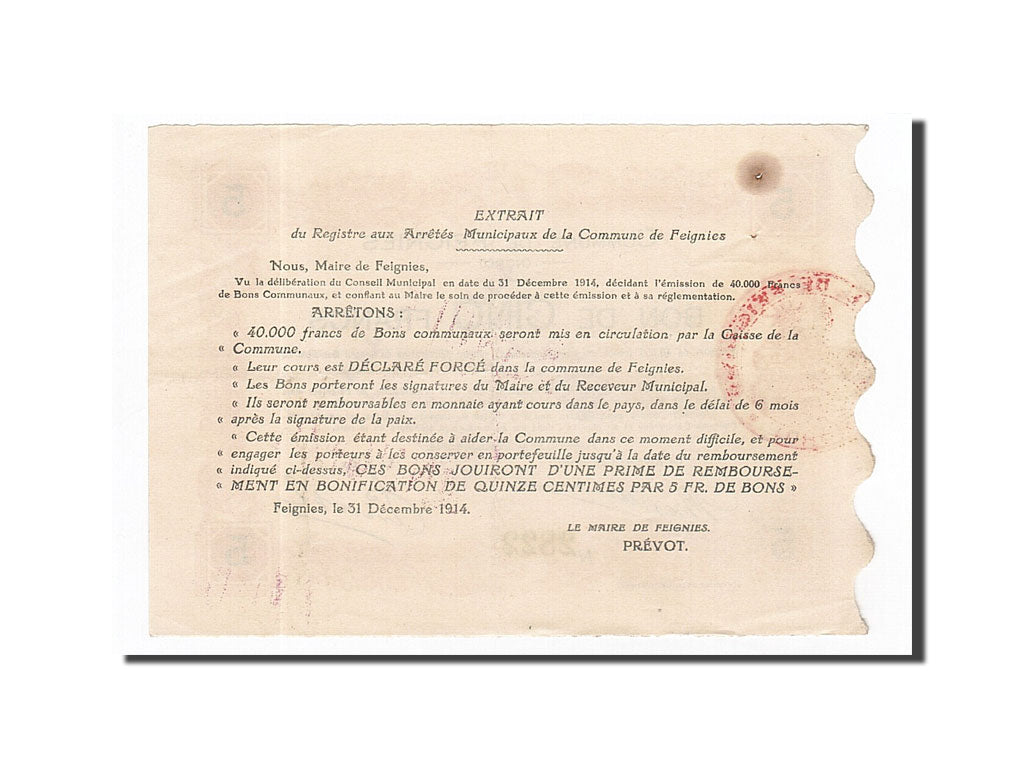 Banknote, Pirot:59-927, 5 Francs, 1914, France, AU(50-53), Feignies