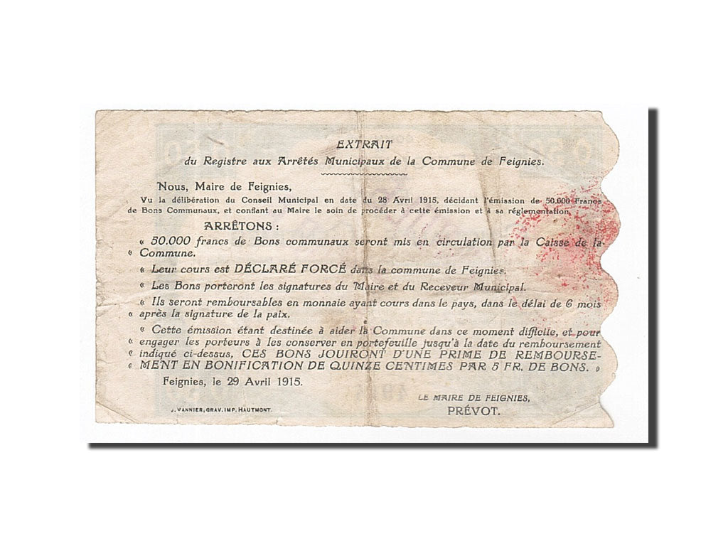 Banknote, Pirot:59-934, 50 Centimes, 1915, France, VF(30-35), Feignies