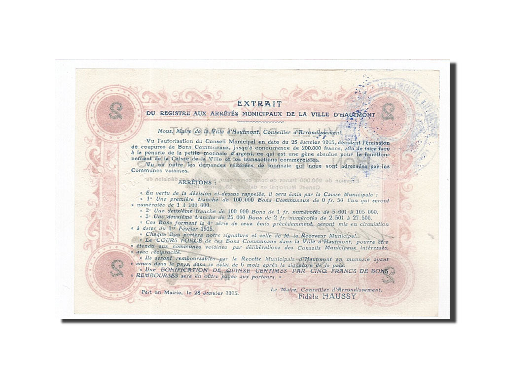 Banknote, Pirot:59-1300, 2 Francs, 1915, France, UNC(63), Hautmont