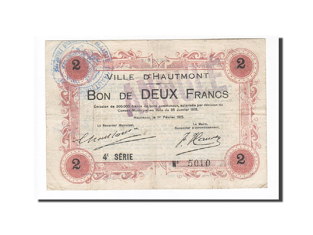 Banknote, Pirot:59-1300, 2 Francs, 1915, France, VF(20-25), Hautmont
