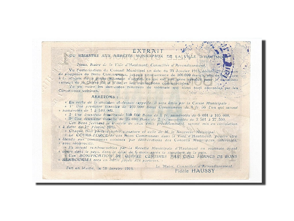 Banknote, Pirot:59-1298, 1 Franc, 1915, France, UNC(63), Hautmont