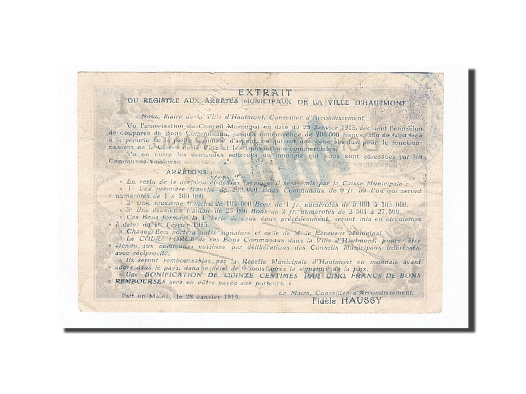 Banknote, Pirot:59-1298, 1 Franc, 1915, France, AU(50-53), Hautmont