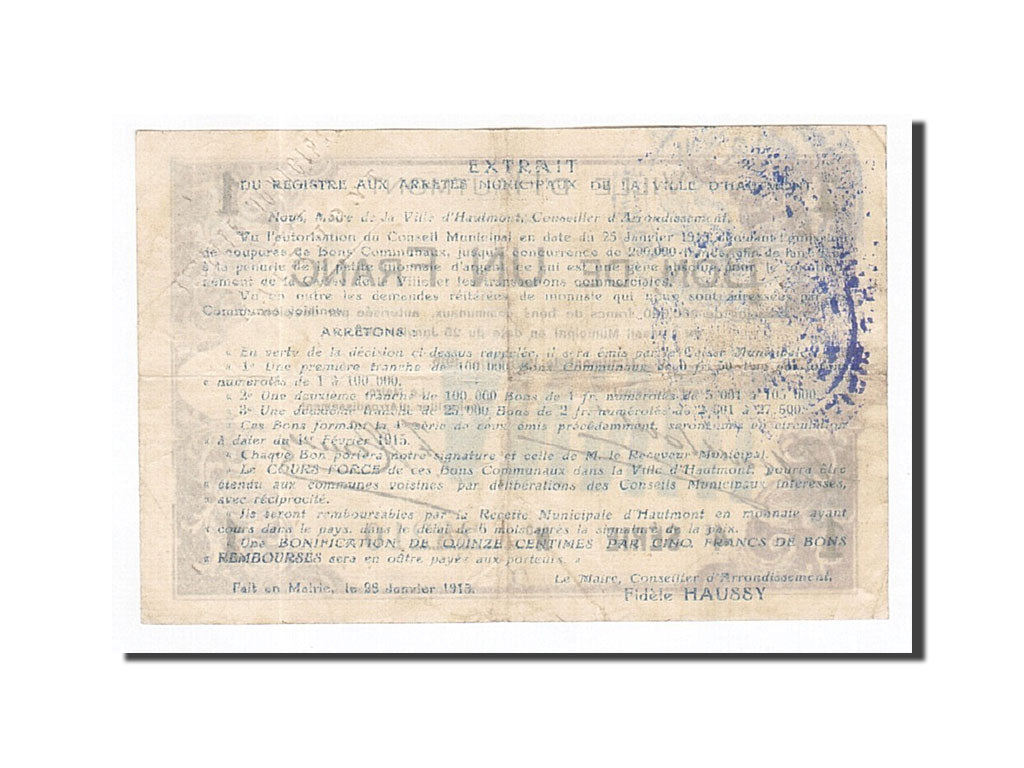 Banknote, Pirot:59-1298, 1 Franc, 1915, France, EF(40-45), Hautmont