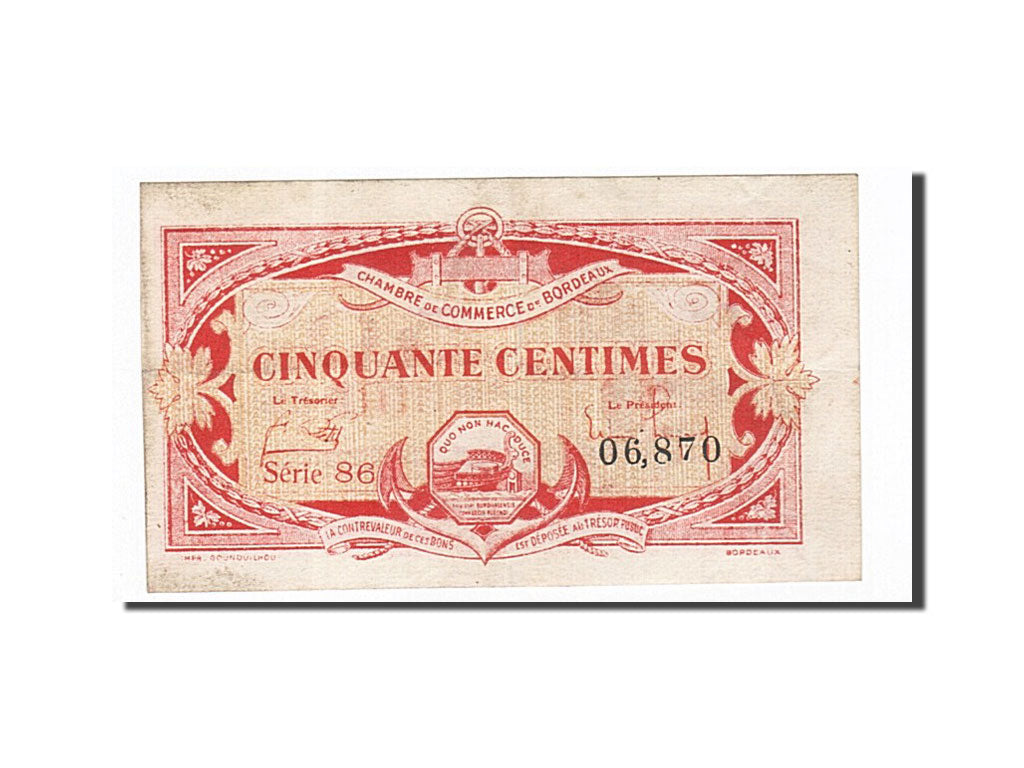 Banknot, Francja, Bordeaux, 50 Centimes, EF(40-45), Pirot:30-24