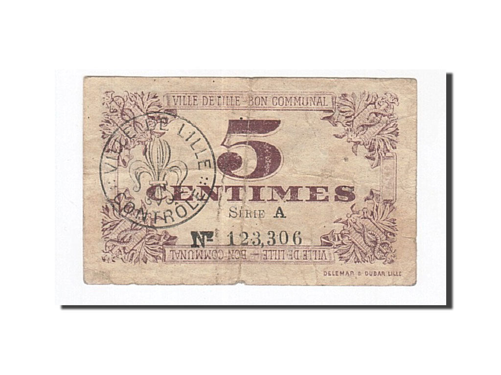 Biljet, Pirot:59-1630, 5 Centimes, 1917, Frankrijk, TB, Lille