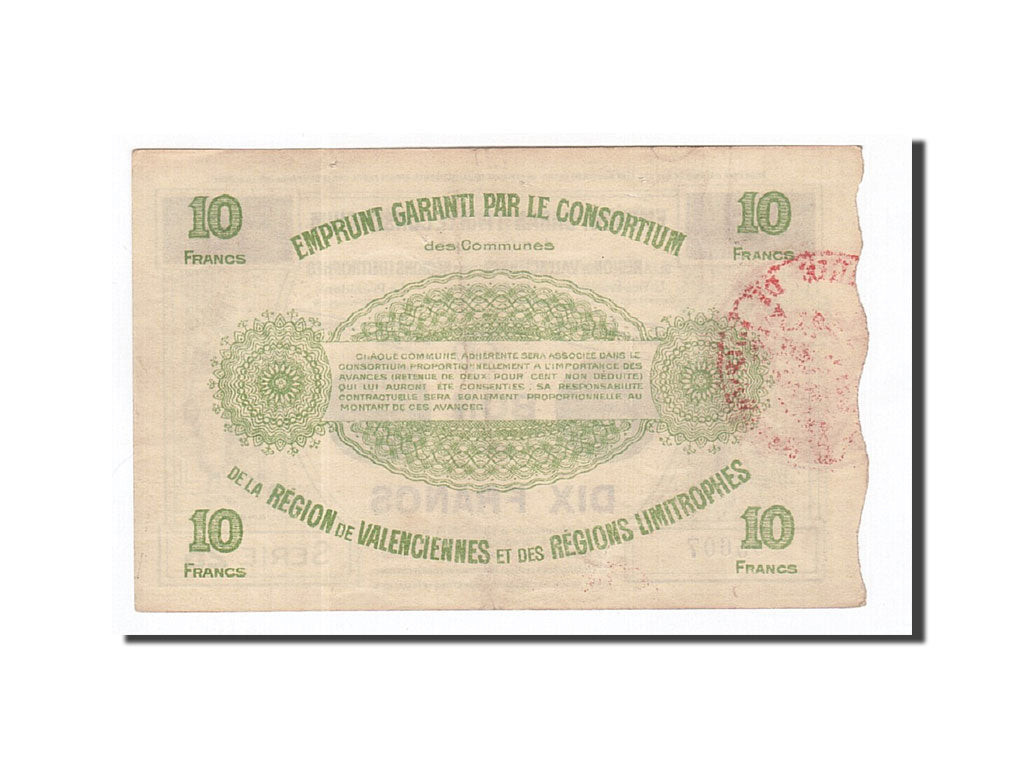 Banknote, Pirot:59-2586, 10 Francs, 1917, France, EF(40-45), Valenciennes