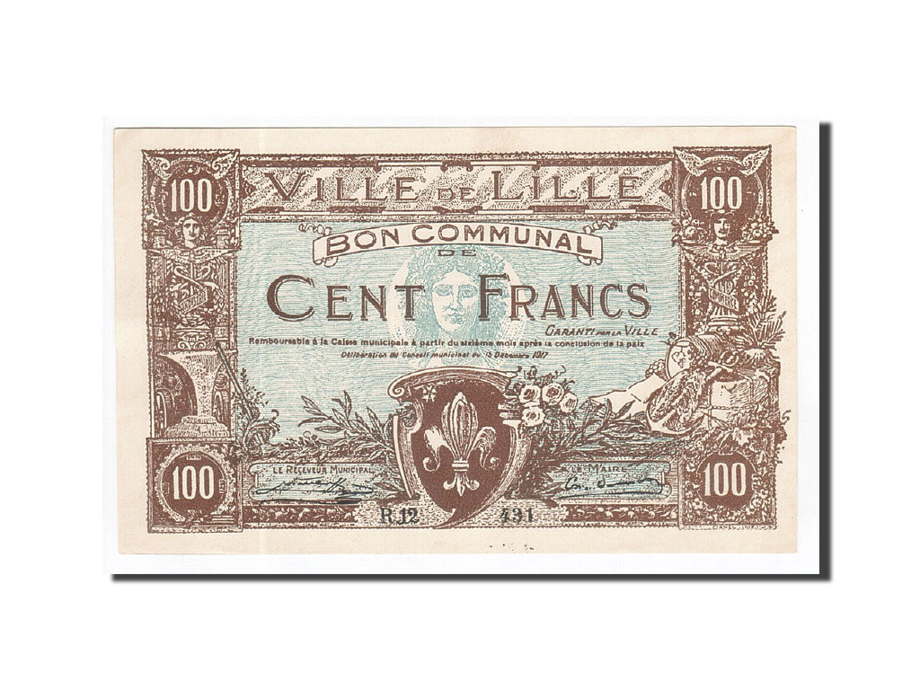 Banknot, Francja, Lille, 100 Francs, 1917, UNC(63), Pirot:59-1652
