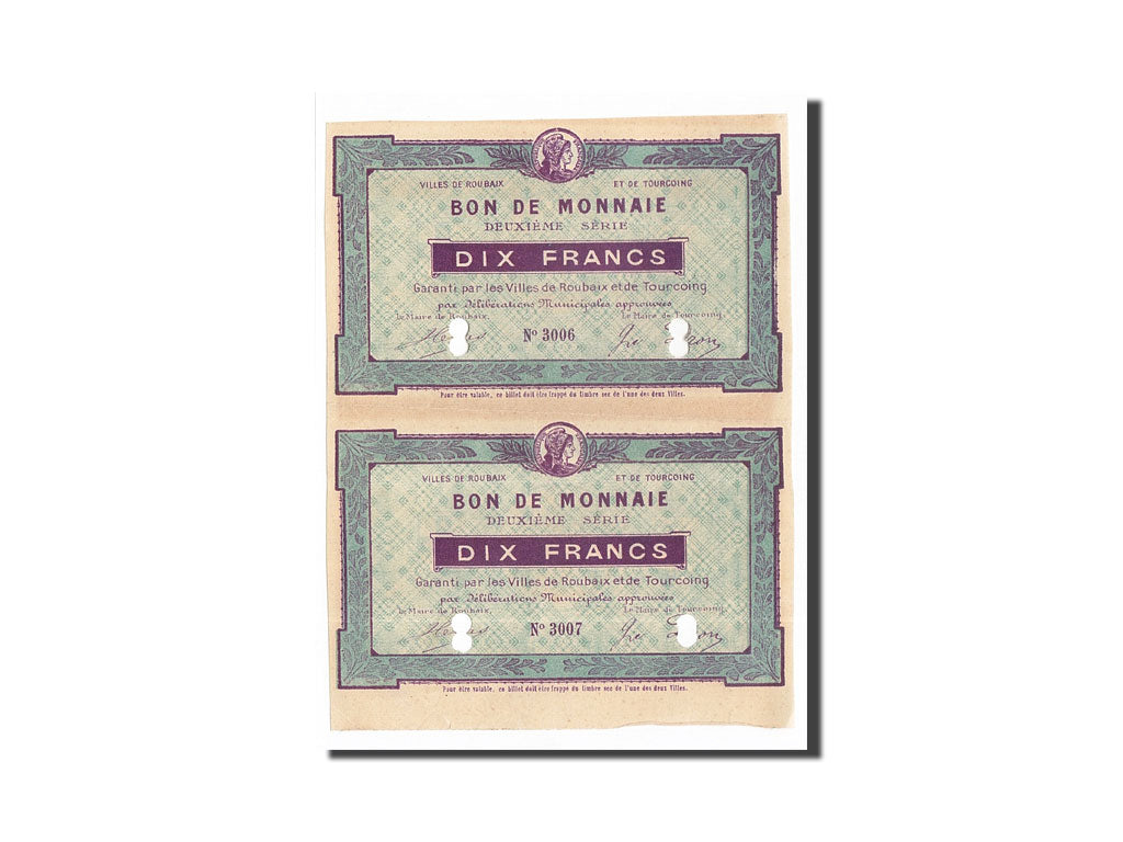 Biljet, Pirot:59-2062, 10 Francs, Frankrijk, SUP, Roubaix et Tourcoing