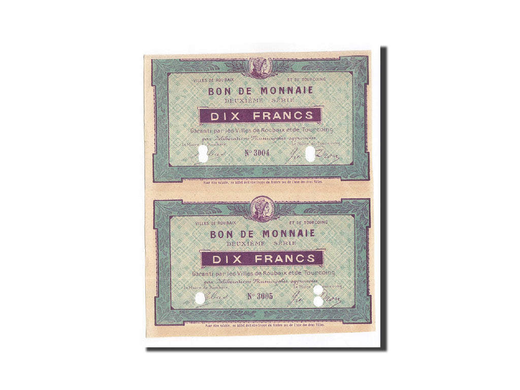 Banknot, Francja, Roubaix et Tourcoing, 10 Francs, UNC(60-62), Pirot:59-2062
