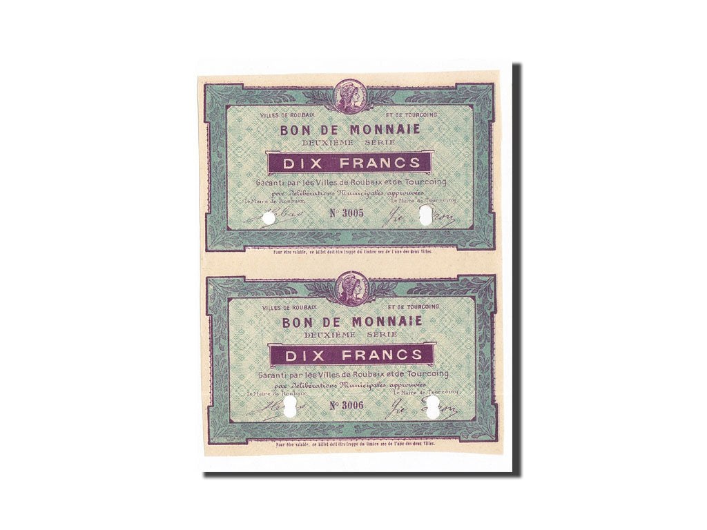 Banconote, Pirot:59-2062, SPL, Roubaix et Tourcoing, 10 Francs, Francia