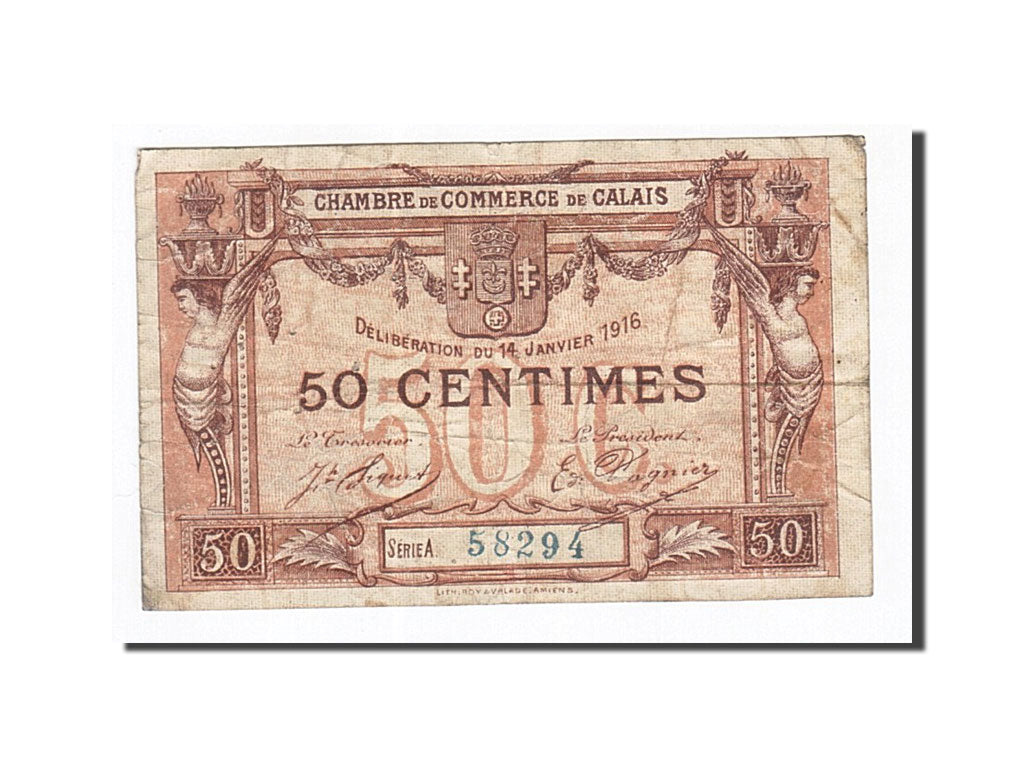 Geldschein, Frankreich, Calais, 50 Centimes, 1916, S, Pirot:36-28