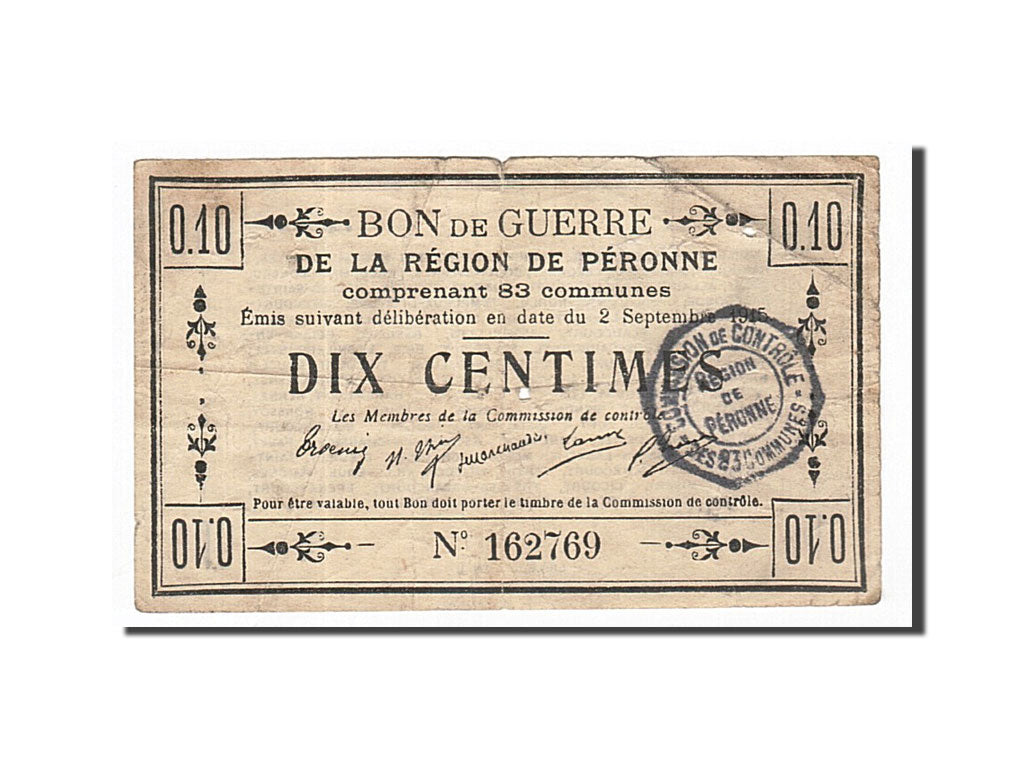 Banknote, Pirot:80-411, 10 Centimes, 1915, France, VF(30-35), Peronne