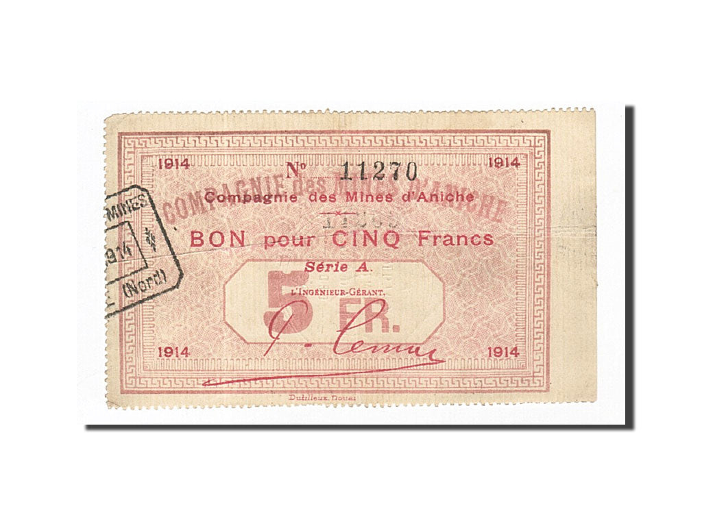 Billete, 5 Francs, Pirot:59-37, 1914, Francia, MBC, Aniche