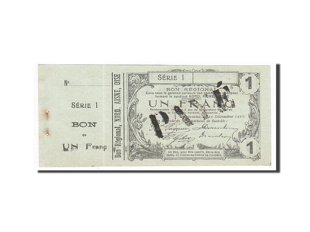 Banknote, Pirot:59-1133, 1 Franc, 1917, France, AU(55-58), Fourmies