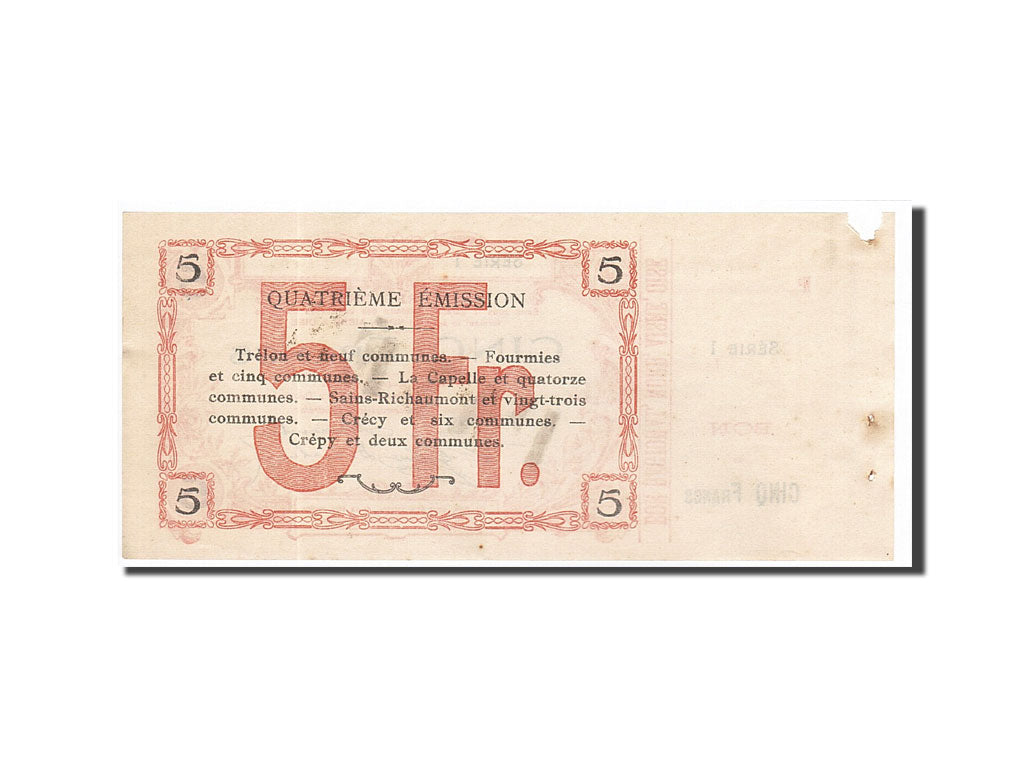 Billet, France, Fourmies, 5 Francs, 1917, SUP, Pirot:59-1135