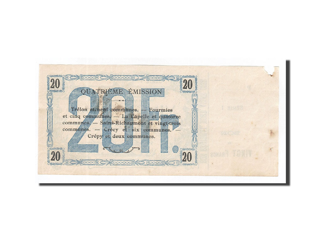 Banknot, Francja, Fourmies, 20 Francs, 1917, AU(55-58), Pirot:59-1138