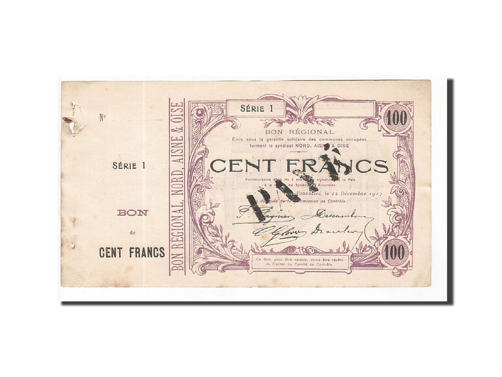 Biljet, Pirot:59-1140, 100 Francs, 1917, Frankrijk, SUP, Fourmies