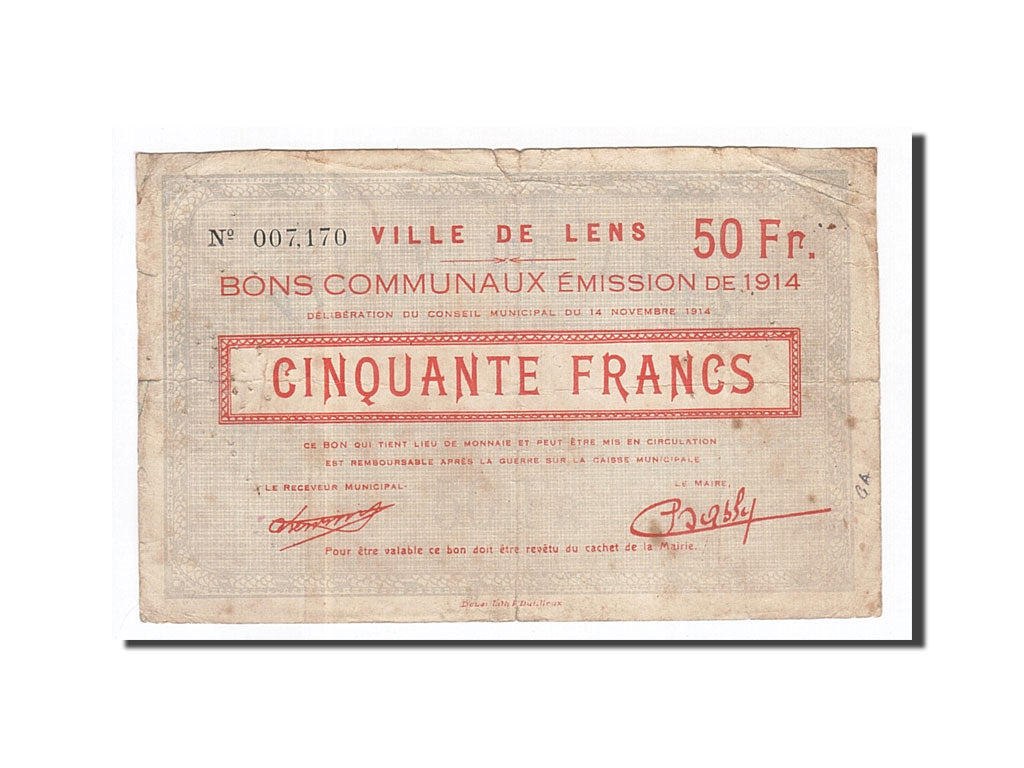 Billet, France, Lens, 50 Francs, 1914, TB, Pirot:62-796
