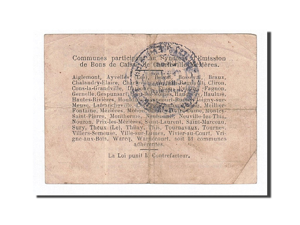 Banconote, Pirot:08-90, BB, Charleville-Mézières, 2 Francs, 1916, Francia