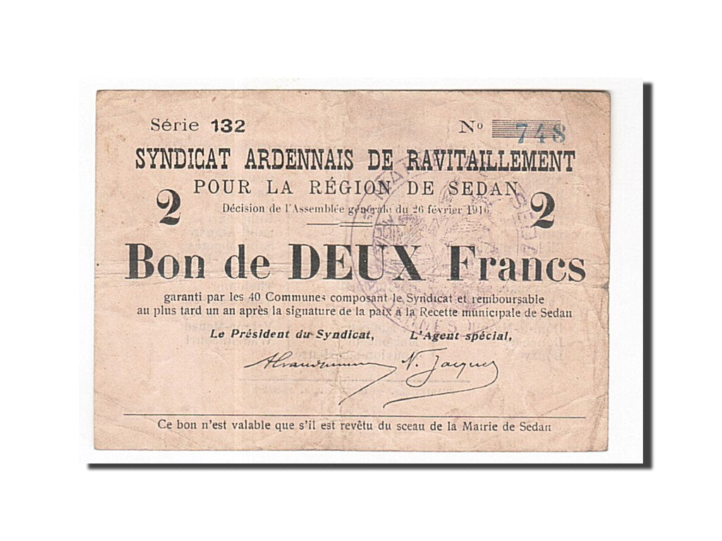 Biljet, Pirot:08-284, 2 Francs, 1916, Frankrijk, TTB, Sedan