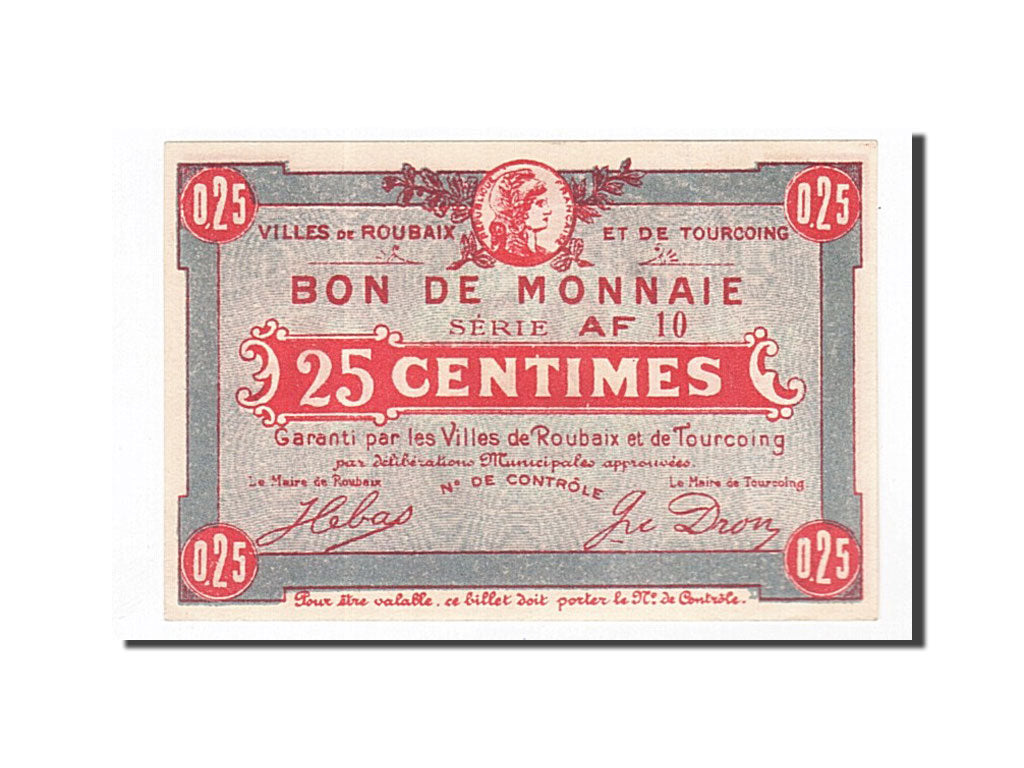 Banknote, Pirot:59-2049, 25 Centimes, France, UNC(63), Roubaix et Tourcoing
