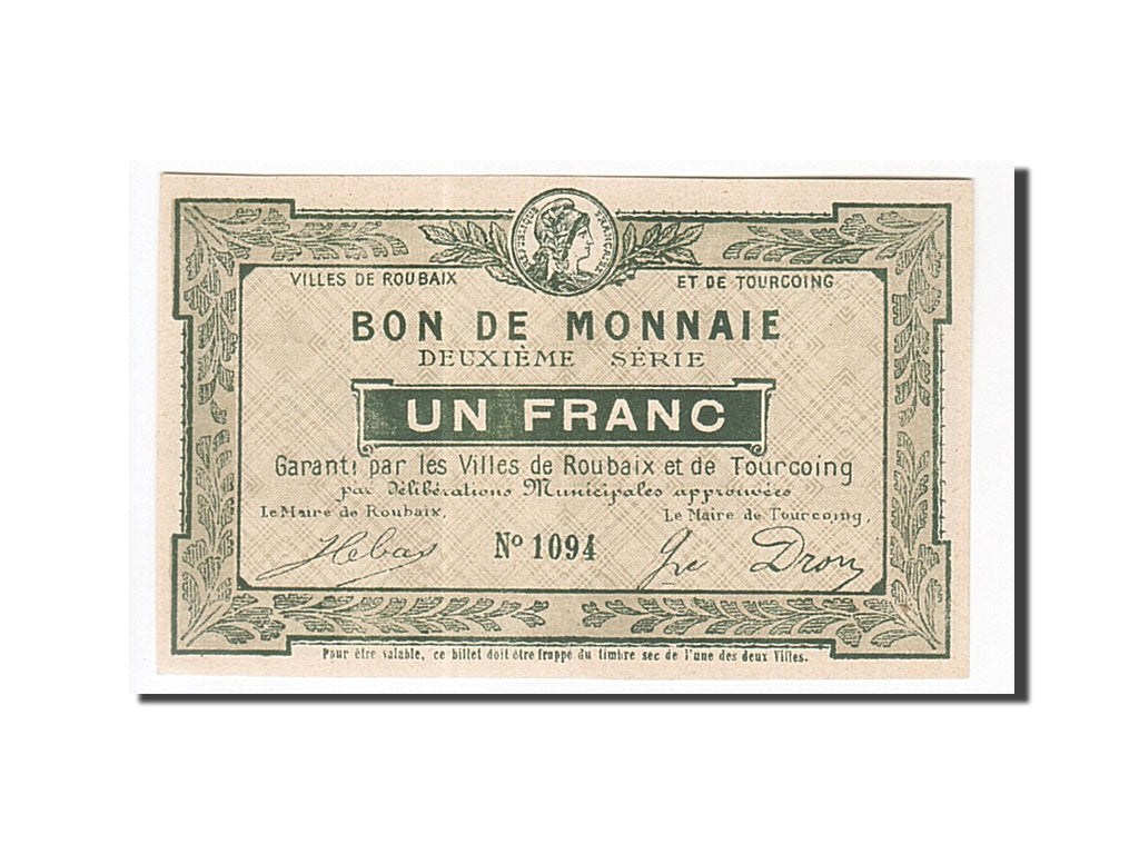 Banknot, Francja, Roubaix et Tourcoing, 1 Franc, UNC(65-70), Pirot:59-2058