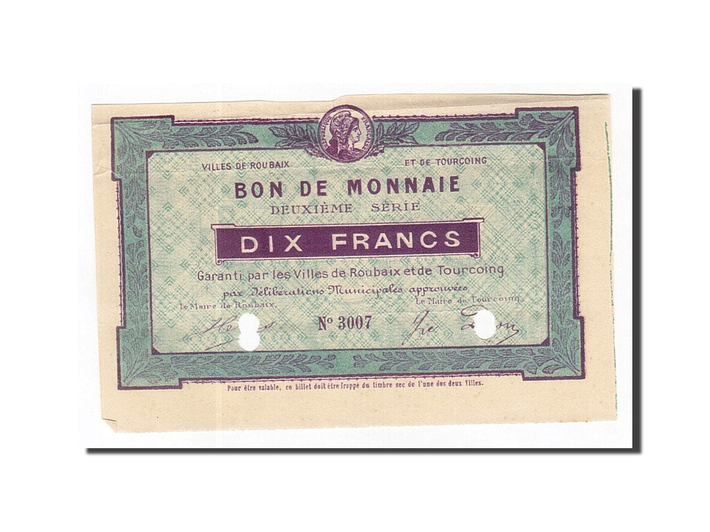 Banconote, Pirot:59-2063, SPL-, Roubaix et Tourcoing, 10 Francs, Francia