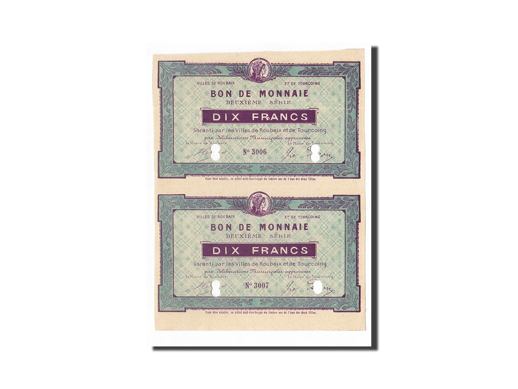 Biljet, Pirot:59-2063, 10 Francs, Frankrijk, SUP+, Roubaix et Tourcoing