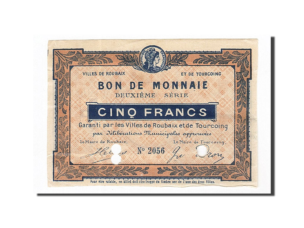 Banknote, Pirot:59-2061, 5 Francs, France, AU(50-53), Roubaix et Tourcoing