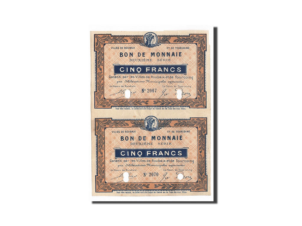 Banknote, Pirot:59-2061, 5 Francs, France, AU(50-53), Roubaix et Tourcoing