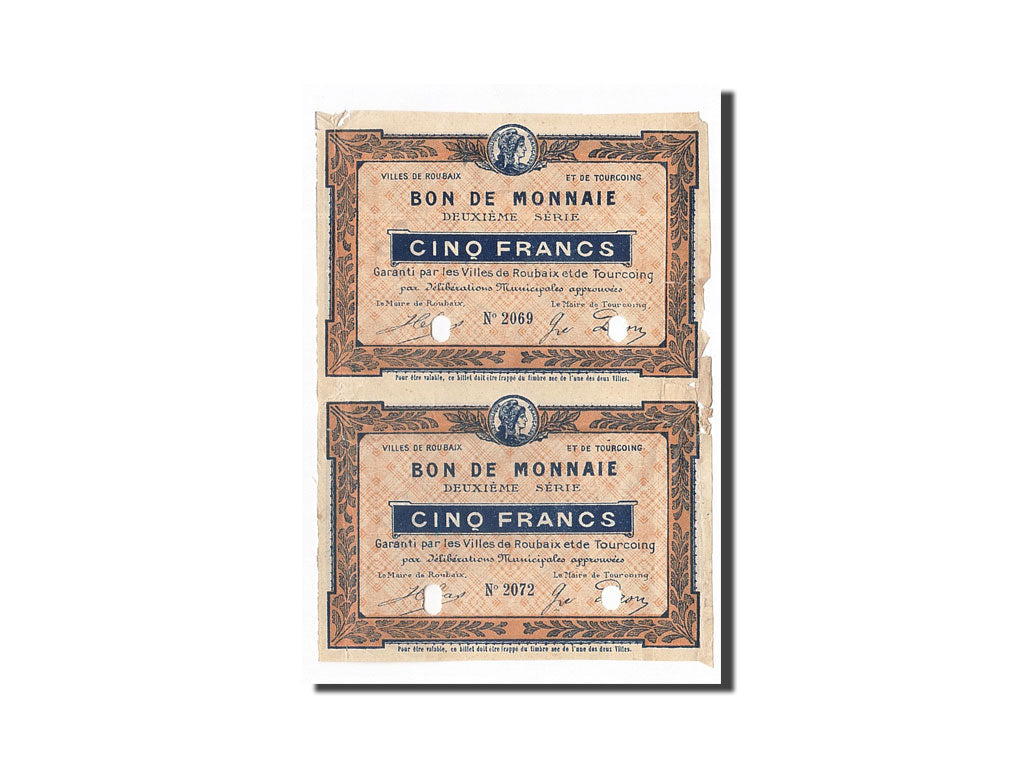 Biljet, Pirot:59-2061, 5 Francs, Frankrijk, TB, Roubaix et Tourcoing