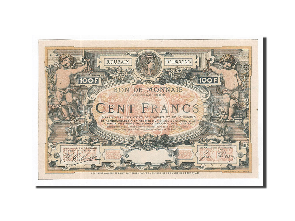 Banknote, Pirot:59-2150, 100 Francs, 1917, France, UNC(65-70), Roubaix et