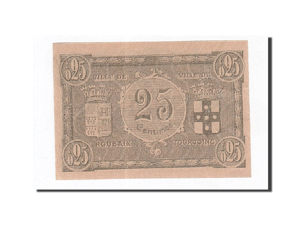 Banconote, Pirot:59-2160, SPL, Roubaix et Tourcoing, 25 Centimes, 1917, Francia