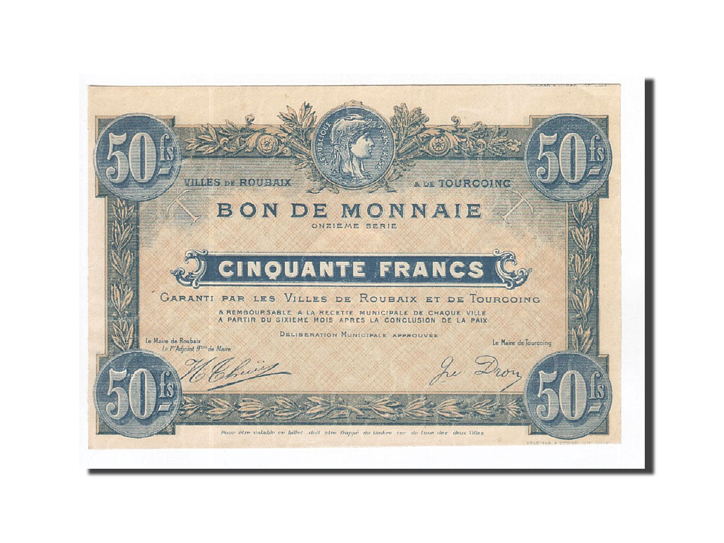 Banknote, Pirot:59-2196, 50 Francs, France, AU(55-58), Roubaix et Tourcoing