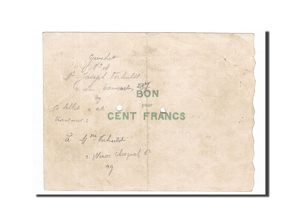Banknote, Pirot:59-2549, 100 Francs, 1914, France, EF(40-45), Valenciennes