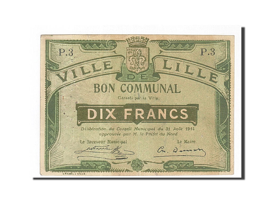 Banknote, Pirot:59-1601, 10 Francs, 1914, France, EF(40-45), Lille