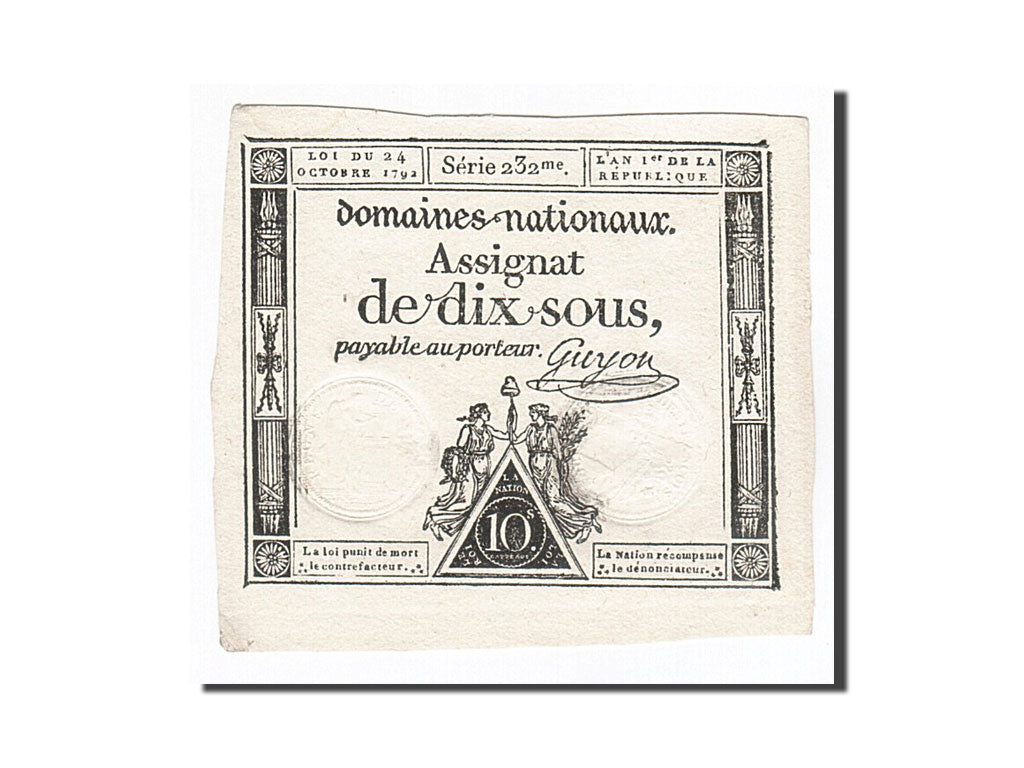 Banconote, Francia, 10 Sous, 1792, Guyon, 1792-10-24, SPL, KM:A64a, Lafaurie:159