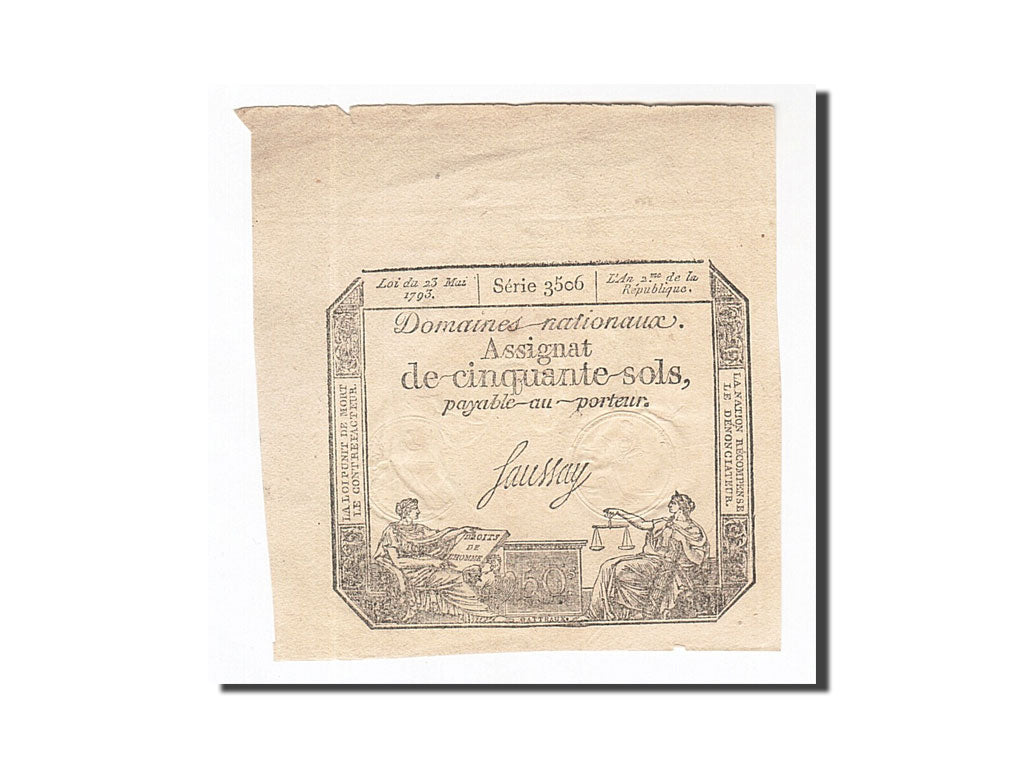Banknote, France, 50 Sols, 1793, Saussay, 1793-05-23, AU(55-58), KM:A70b
